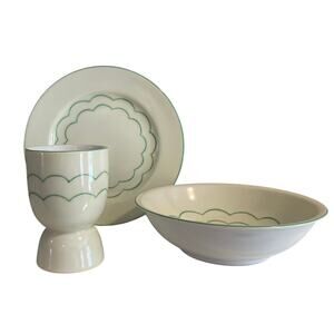 Noritake Hand Painted Small Plates, Bowls, Egg Cups, Set of 2, Cream, Green